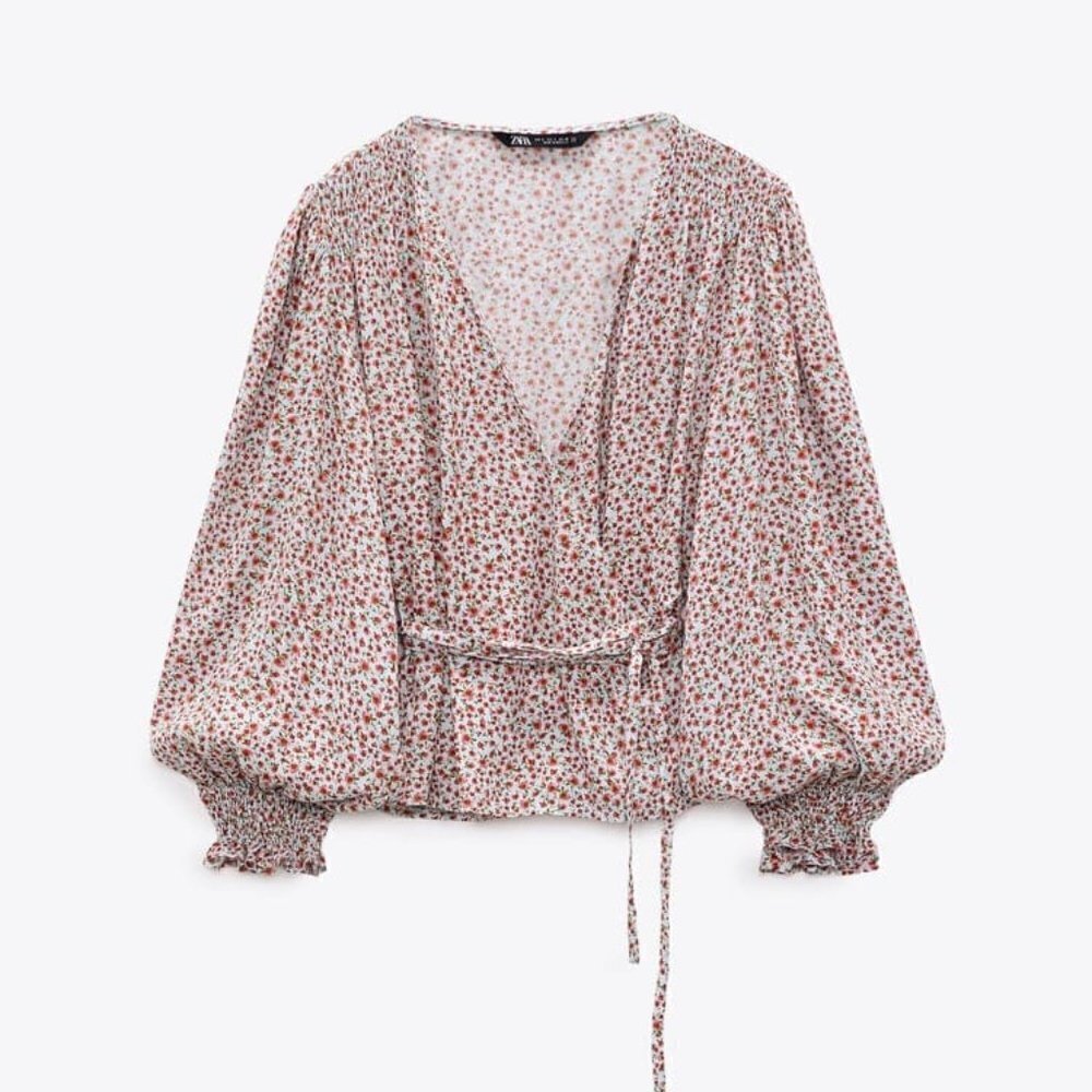 ZARA FLOWER PRINT SHIRT WITH TIES MULTICOLORED SIZE S  | 2752/651/330